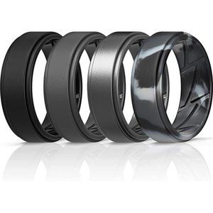 4 Pack Silicone Wedding Rings for Men Breathable Airflow Inner Grooves Choose sz